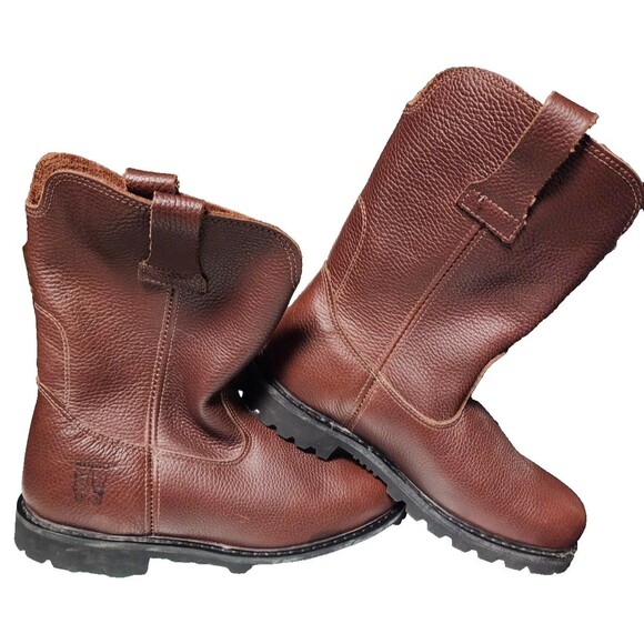 Rhino Leather Work Roper Brown Size 10 Pull On Wellington - Picture 1 of 8